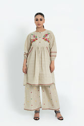 Ladies Crystal side Pockets Summer Cotton 2Pc Stitch Suit