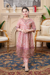 Blush Pink Floral Maxi – Elegant Festive Wear for Girls