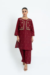 Ladies Maroon Blood Summer Cotton 2Pc Stitch Suit