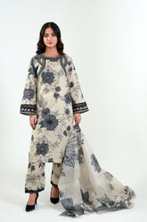 3Pc Embroidered Print Cotton Stitched