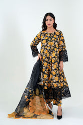 3Pc Print Cotton Long Stitched Frock