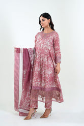 3Pc Embroidered Print Cotton Stitched Long Frock