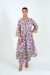 3Pc Embroidered Print Cotton Stitched Long Frock