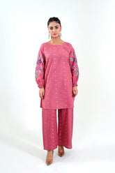 2Pc Tea Pink Summer Cotton Stitched