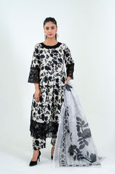 3Pc Print Cotton Stitched Long Frock