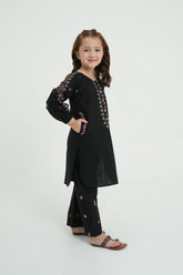 Cotton Summer Black Glamly Embroidery Dress For Girls