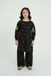 Cotton Summer Glamly Embroidery Black Dress For Girls