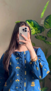 Cotton Summer Glamly Blue Front Button Embroidery Suit