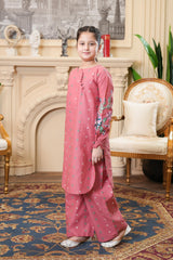 Cotton Summer Glamly Embroidery T-Pink Dress For Girls