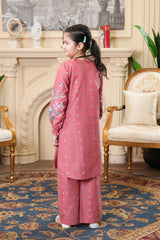 Cotton Summer Glamly Embroidery T-Pink Dress For Girls