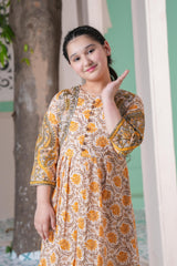 Mustard Floral Maxi – Chic Party Wear for Girls
