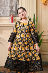 Black & Mustard Floral Maxi – Chic Party Wear for Girl