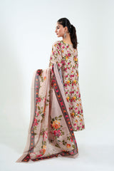 3Pc Embroidered Print Cotton Stitched Long Frock