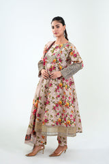 3Pc Embroidered Print Cotton Stitched Long Frock