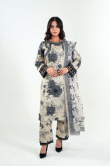 3Pc Embroidered Print Cotton Stitched