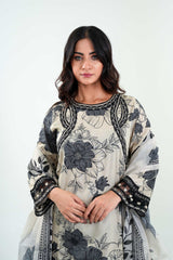 3Pc Embroidered Print Cotton Stitched