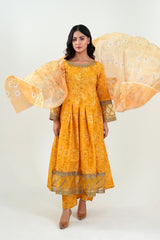 3Pc Embroidered Print Cotton Long Stitched Frock