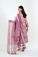 3Pc Embroidered Print Cotton Stitched Long Frock