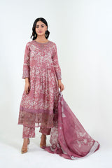 3Pc Embroidered Print Cotton Stitched Long Frock