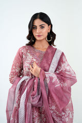 3Pc Embroidered Print Cotton Stitched Long Frock