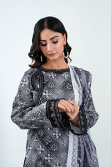 3Pc Embroidered Print Cotton Stitched