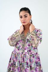 3Pc Embroidered Print Cotton Stitched Long Frock
