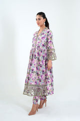 3Pc Embroidered Print Cotton Stitched Long Frock