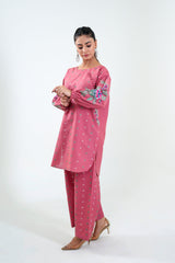 2Pc Tea Pink Summer Cotton Stitched