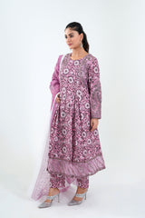 3Pc Embroidered Print Cotton Stitched Long Frock