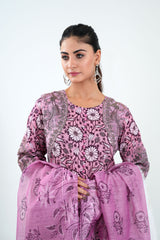 3Pc Embroidered Print Cotton Stitched Long Frock