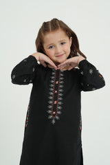 Cotton Summer Black Glamly Embroidery Dress For Girls